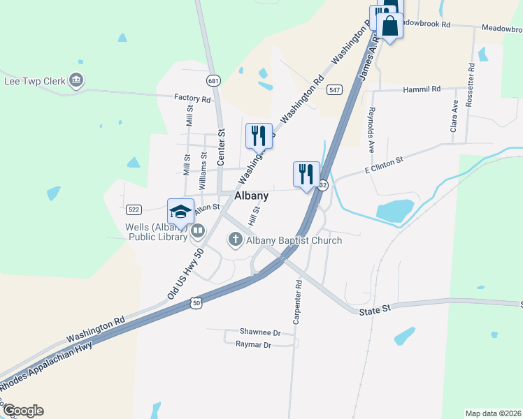 map of restaurants, bars, coffee shops, grocery stores, and more near 5356 State Street in Albany