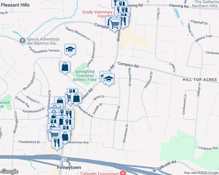 map of restaurants, bars, coffee shops, grocery stores, and more near 8791 Brent Drive in Cincinnati