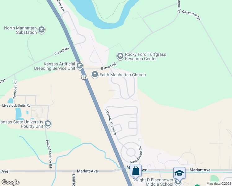 map of restaurants, bars, coffee shops, grocery stores, and more near 1616 Green Valley Circle in Manhattan