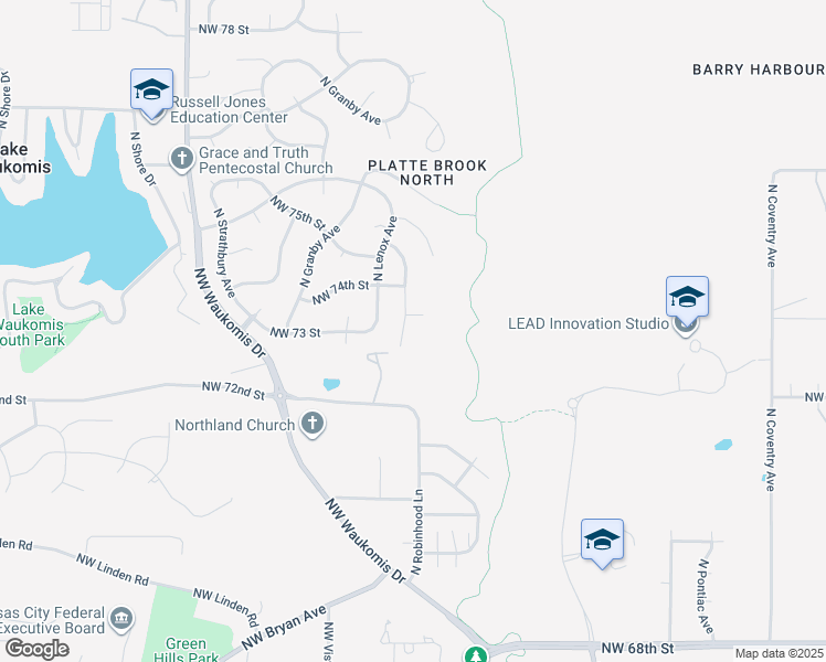 map of restaurants, bars, coffee shops, grocery stores, and more near 7210 North Ava Avenue in Kansas City
