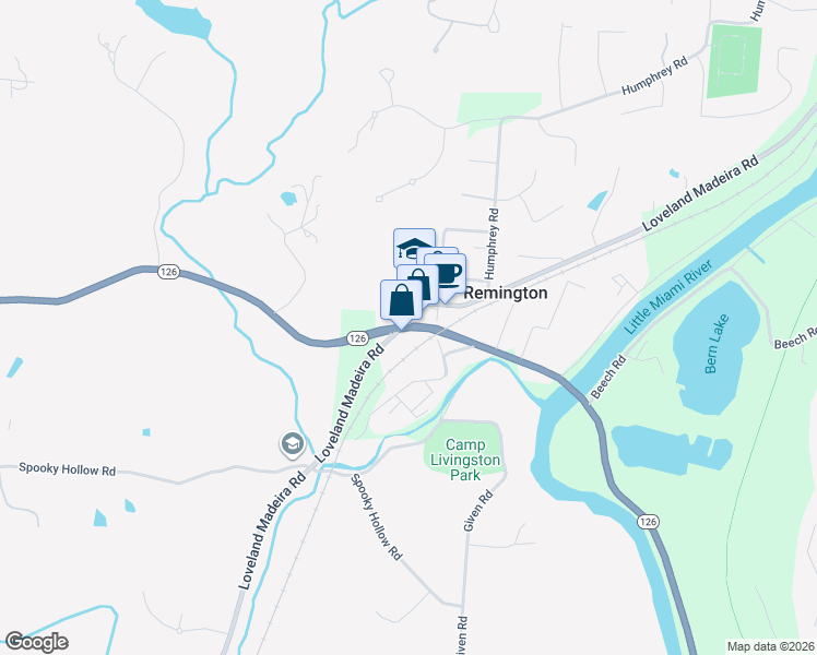 map of restaurants, bars, coffee shops, grocery stores, and more near 9386 Loveland Madeira Road in Cincinnati