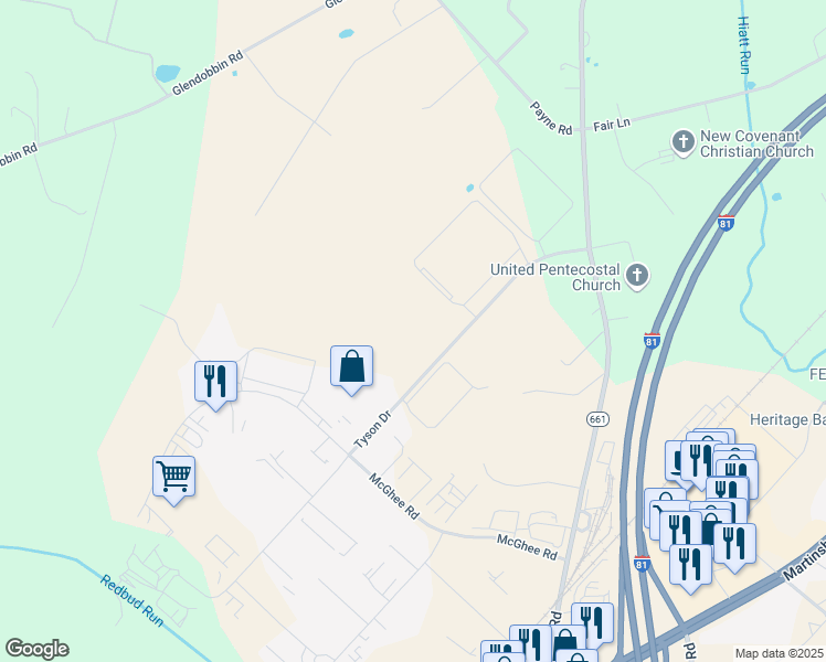 map of restaurants, bars, coffee shops, grocery stores, and more near 80 Tyson Drive in Winchester