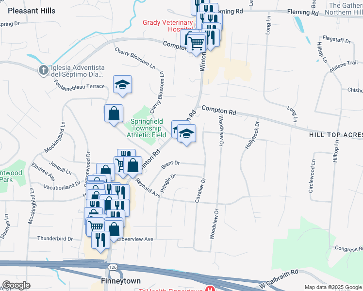map of restaurants, bars, coffee shops, grocery stores, and more near 8850 Winton Road in Cincinnati