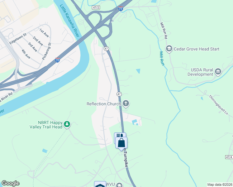 map of restaurants, bars, coffee shops, grocery stores, and more near 965 Staunton Turnpike in Parkersburg
