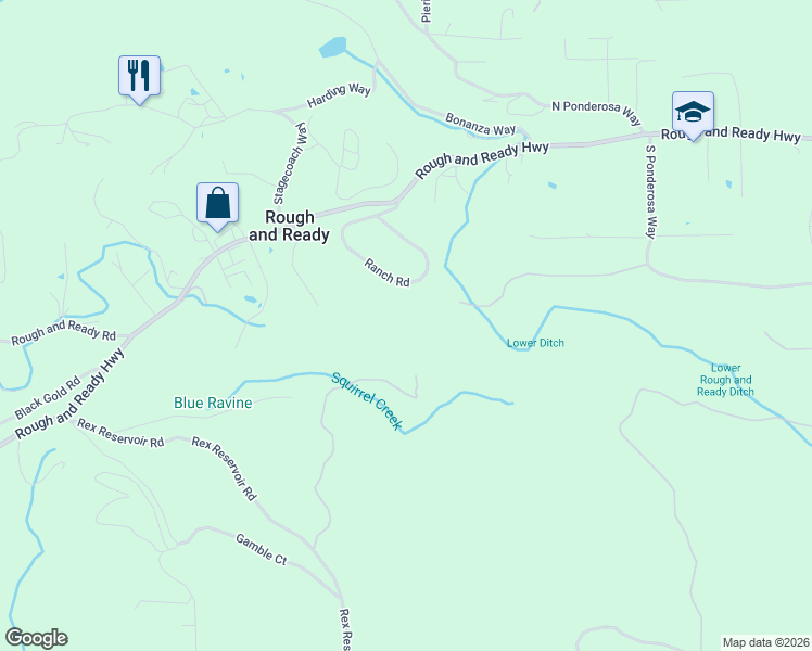 map of restaurants, bars, coffee shops, grocery stores, and more near 10246 Ranch Road in Rough and Ready