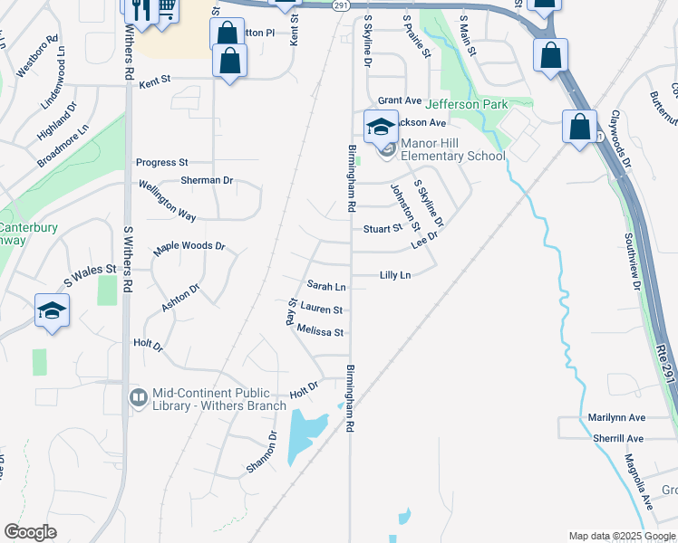 map of restaurants, bars, coffee shops, grocery stores, and more near 505 Sharon Drive in Liberty