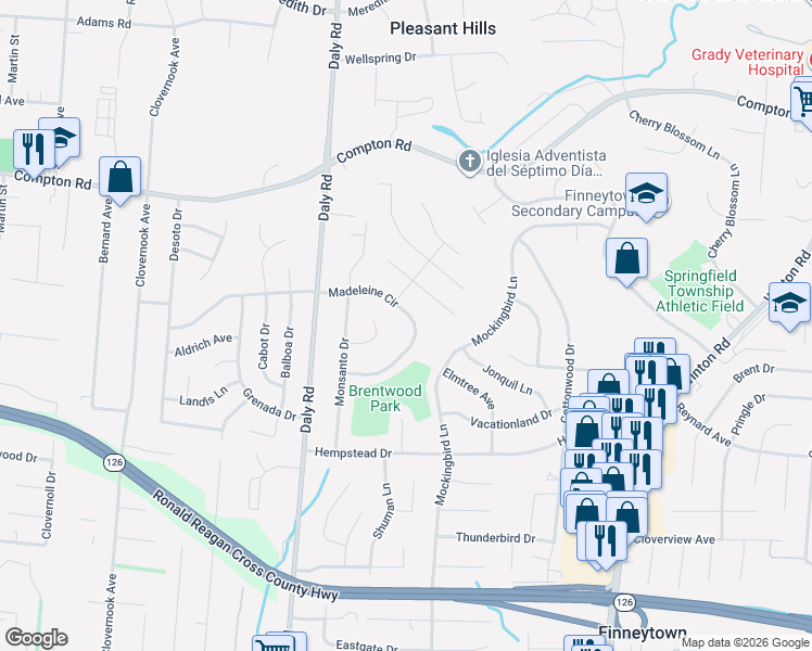map of restaurants, bars, coffee shops, grocery stores, and more near 1129 Madeleine Circle in Cincinnati