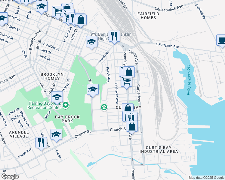map of restaurants, bars, coffee shops, grocery stores, and more near 1417 Olmstead Street in Baltimore
