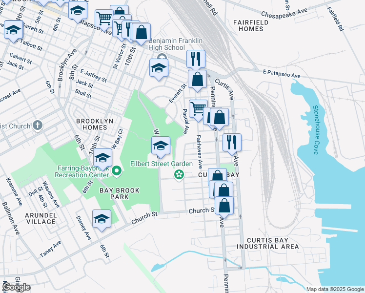 map of restaurants, bars, coffee shops, grocery stores, and more near 4206 Prudence Street in Baltimore