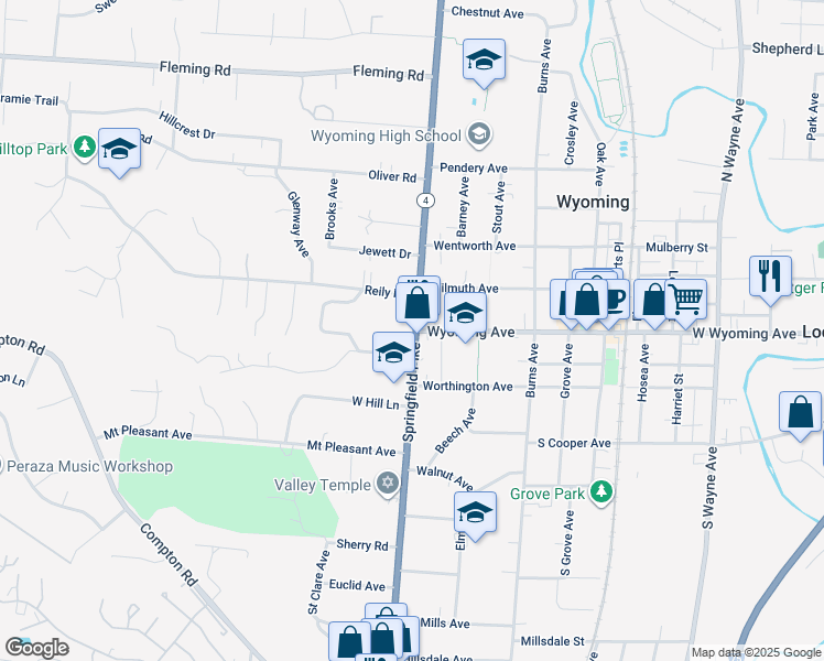map of restaurants, bars, coffee shops, grocery stores, and more near 507 Springfield Pike in Cincinnati