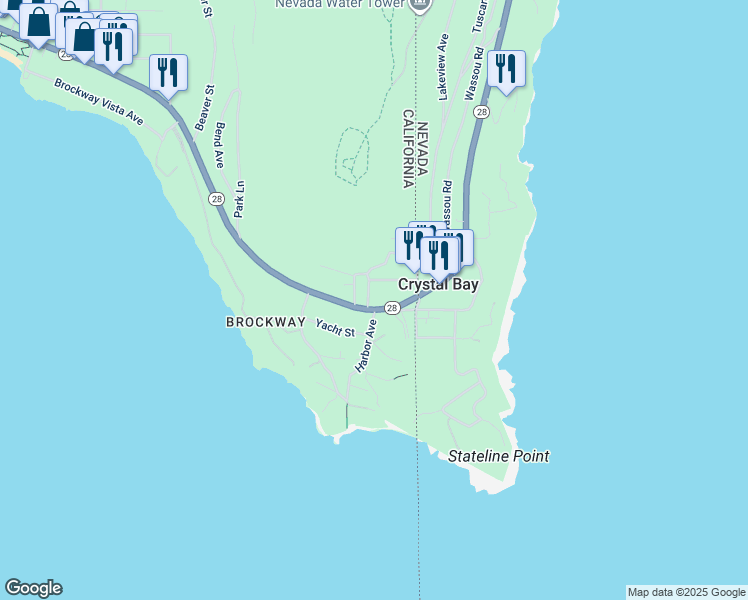 map of restaurants, bars, coffee shops, grocery stores, and more near 9901 Cove Street in Kings Beach