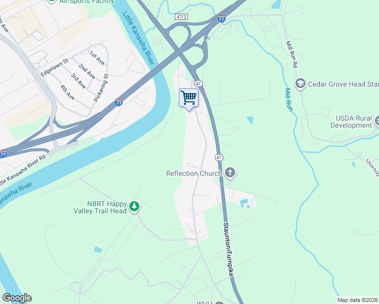 map of restaurants, bars, coffee shops, grocery stores, and more near 965 Staunton Ave in Parkersburg