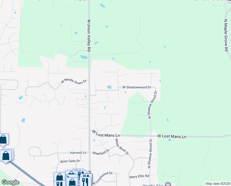 map of restaurants, bars, coffee shops, grocery stores, and more near 4261 West Meadowvale Drive in Bloomington