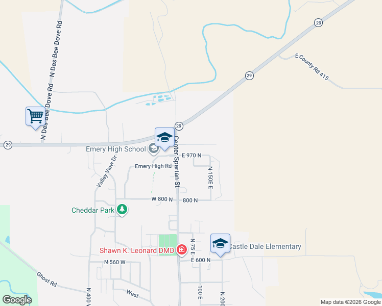 map of restaurants, bars, coffee shops, grocery stores, and more near 65 East 970 North in Castle Dale