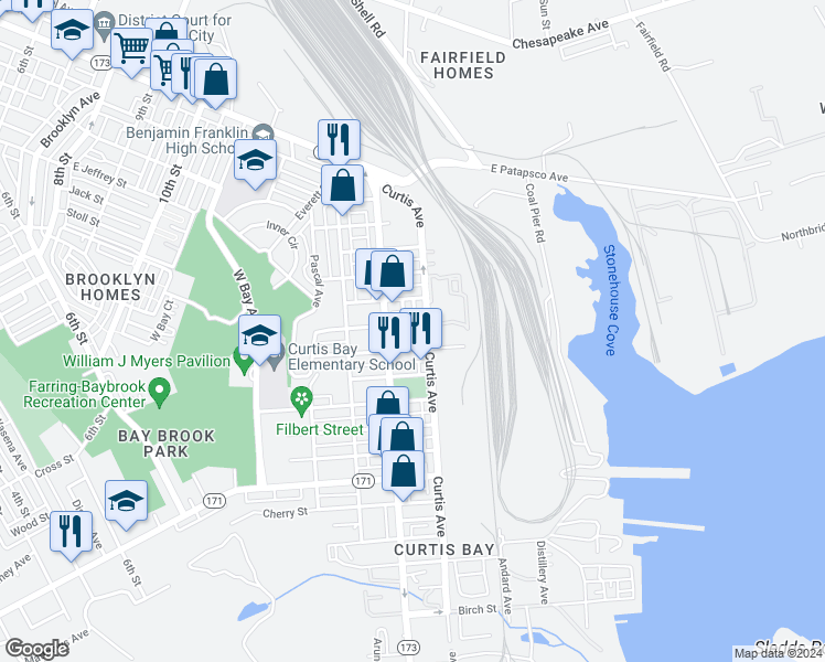 map of restaurants, bars, coffee shops, grocery stores, and more near 4206 Grace Court in Baltimore