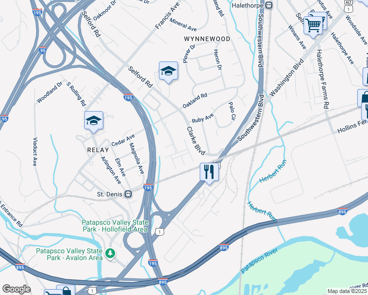map of restaurants, bars, coffee shops, grocery stores, and more near 1816 Wind Gate Road in Baltimore