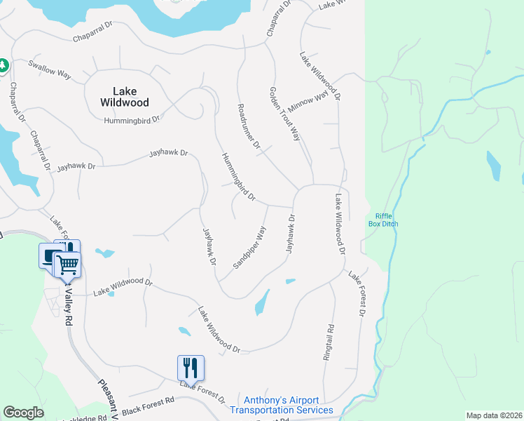 map of restaurants, bars, coffee shops, grocery stores, and more near 18082 Hummingbird Drive in Penn Valley