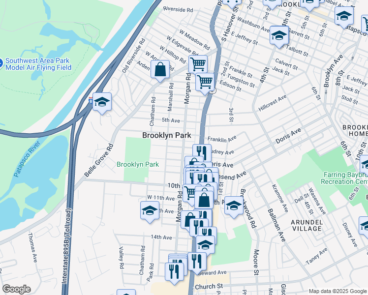 map of restaurants, bars, coffee shops, grocery stores, and more near 86 7th Avenue in Brooklyn Park