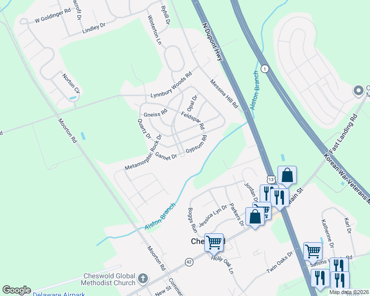 map of restaurants, bars, coffee shops, grocery stores, and more near Mudstone Road in Dover