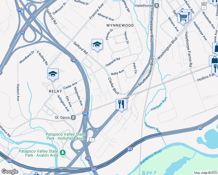 map of restaurants, bars, coffee shops, grocery stores, and more near 1813 Wind Gate Road in Baltimore