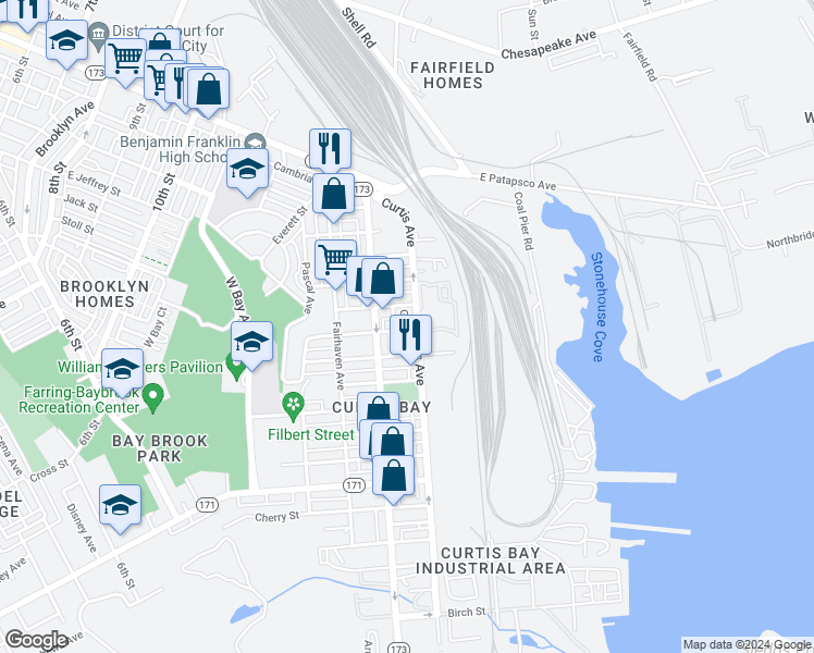 map of restaurants, bars, coffee shops, grocery stores, and more near 4123 Grace Court in Baltimore