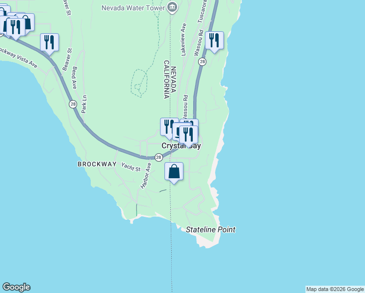 map of restaurants, bars, coffee shops, grocery stores, and more near 14 State Route 28 in Incline Village
