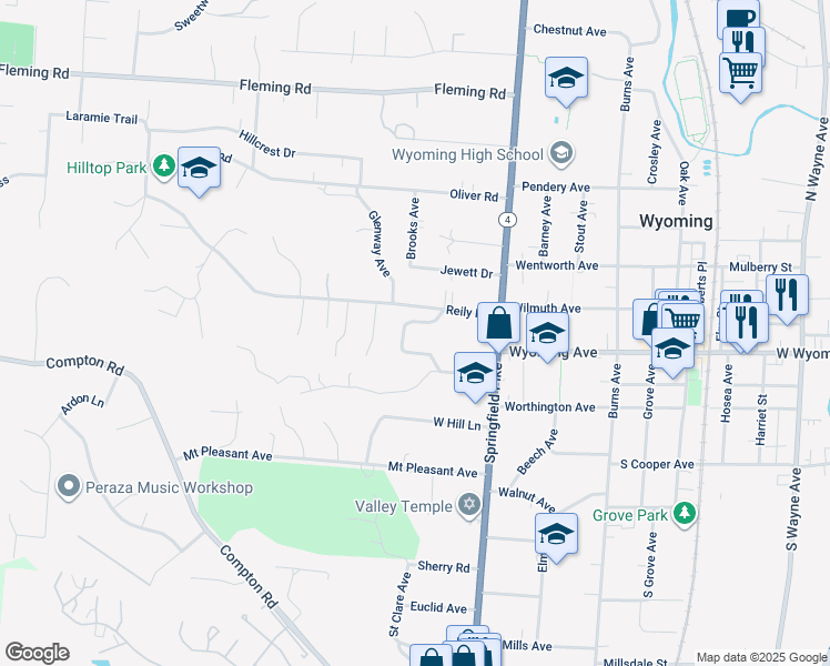 map of restaurants, bars, coffee shops, grocery stores, and more near 550 Larchmont Drive in Cincinnati