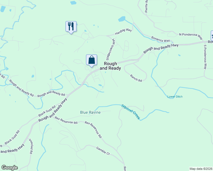 map of restaurants, bars, coffee shops, grocery stores, and more near 10109 Trauner Road in Rough and Ready