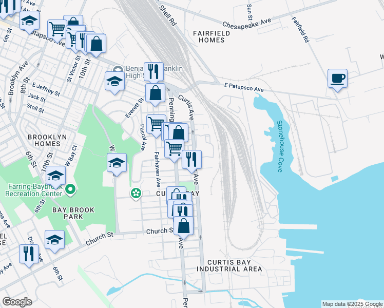 map of restaurants, bars, coffee shops, grocery stores, and more near 4118 Curtis Avenue in Baltimore