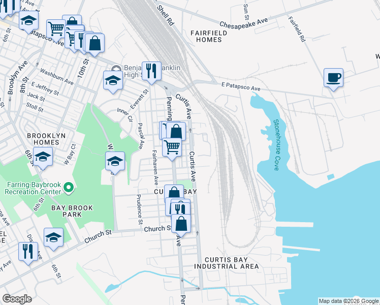 map of restaurants, bars, coffee shops, grocery stores, and more near 4118 Curtis Avenue in Baltimore