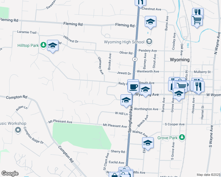 map of restaurants, bars, coffee shops, grocery stores, and more near 550 Larchmont Drive in Cincinnati