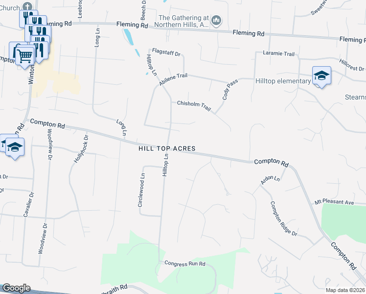 map of restaurants, bars, coffee shops, grocery stores, and more near 510 Compton Road in Cincinnati
