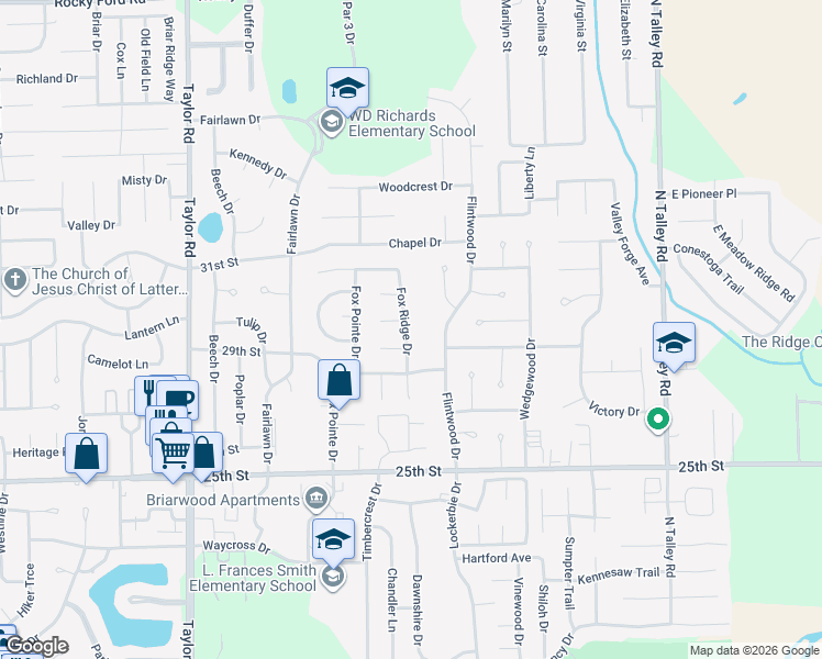 map of restaurants, bars, coffee shops, grocery stores, and more near 2985 Fox Ridge Drive in Columbus
