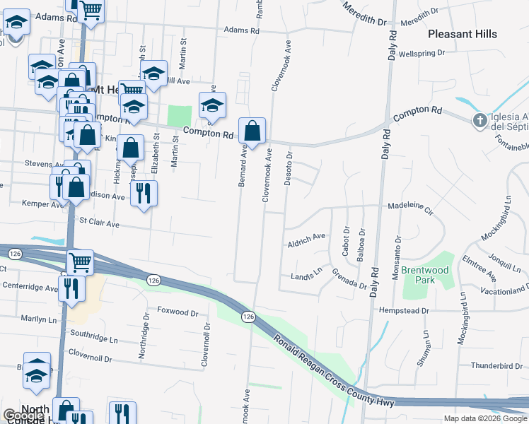 map of restaurants, bars, coffee shops, grocery stores, and more near 1348 Angela Avenue in Cincinnati