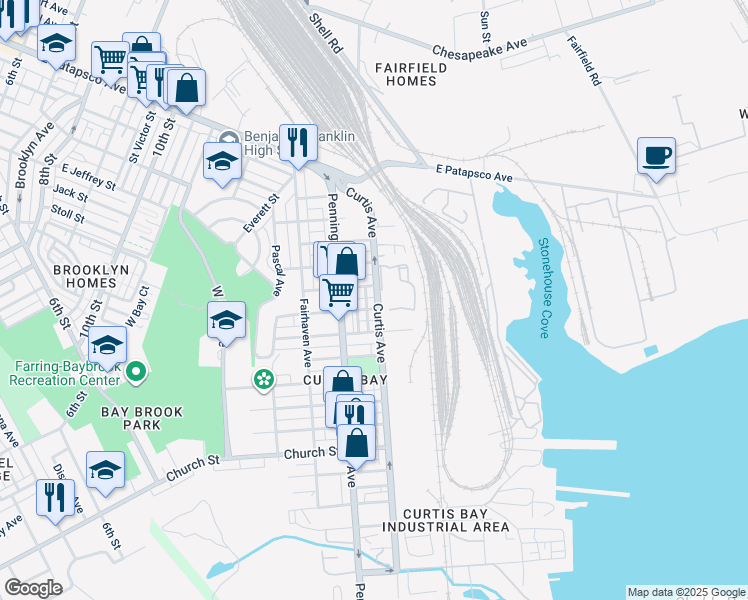 map of restaurants, bars, coffee shops, grocery stores, and more near 4118 Curtis Avenue in Baltimore