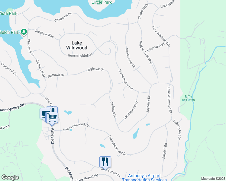 map of restaurants, bars, coffee shops, grocery stores, and more near 18716 Falcon Loop in Penn Valley