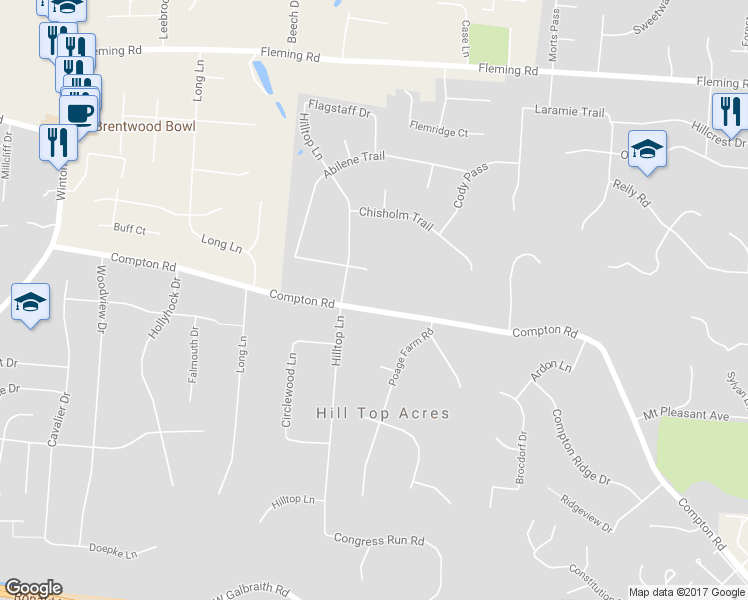 map of restaurants, bars, coffee shops, grocery stores, and more near 510 Compton Road in Cincinnati