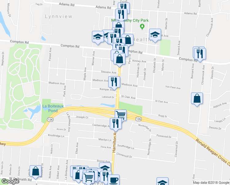map of restaurants, bars, coffee shops, grocery stores, and more near 7319 Hamilton Avenue in Cincinnati