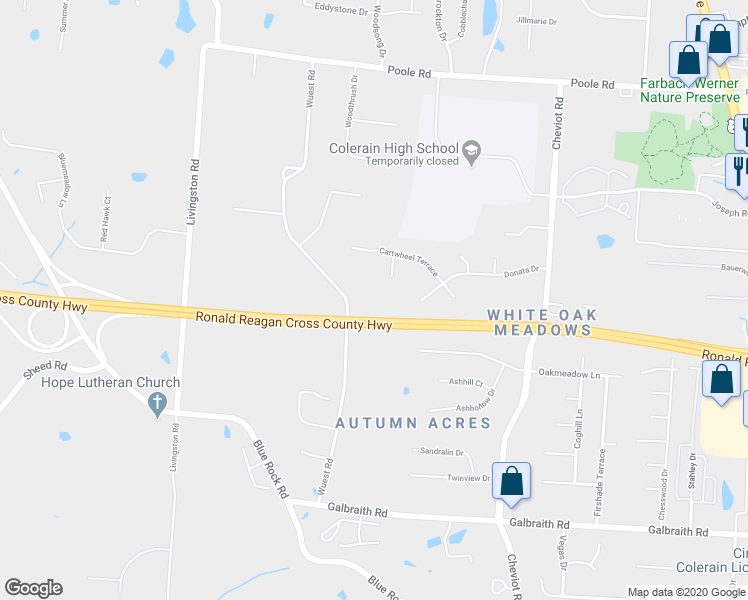 map of restaurants, bars, coffee shops, grocery stores, and more near 8544 Wuest Road in Cincinnati