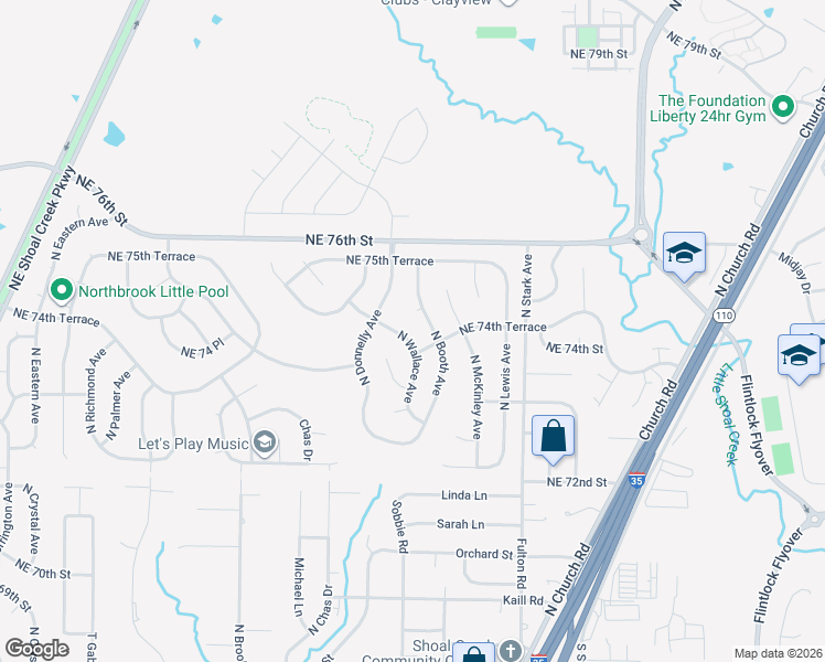 map of restaurants, bars, coffee shops, grocery stores, and more near 7419 N Wallace Ave in Kansas City