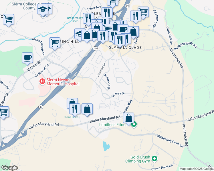 map of restaurants, bars, coffee shops, grocery stores, and more near 509 Holly Drive in Grass Valley