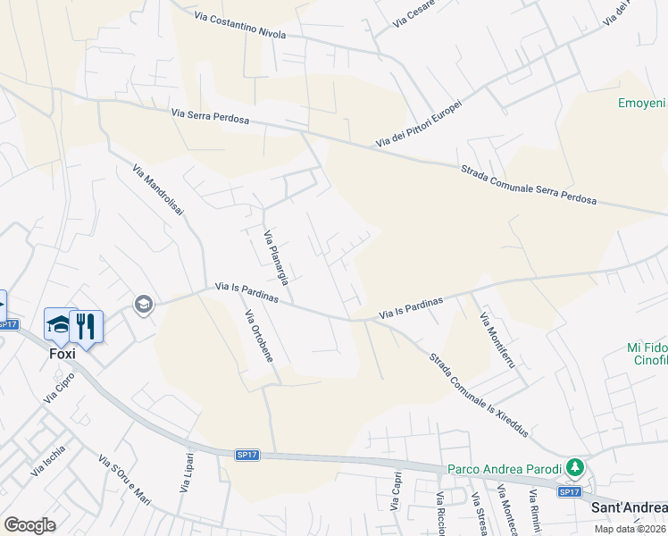 map of restaurants, bars, coffee shops, grocery stores, and more near 54 Via Gallura in Quartu Sant'Elena