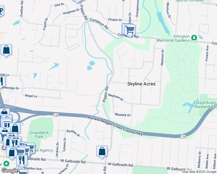 map of restaurants, bars, coffee shops, grocery stores, and more near 8650 Pippin Road in Cincinnati