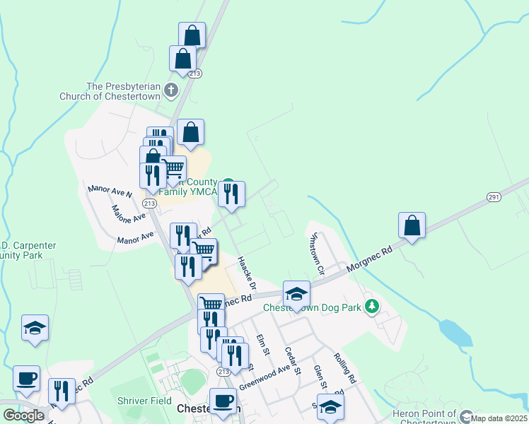 map of restaurants, bars, coffee shops, grocery stores, and more near 112 Silver Heel Drive in Chestertown