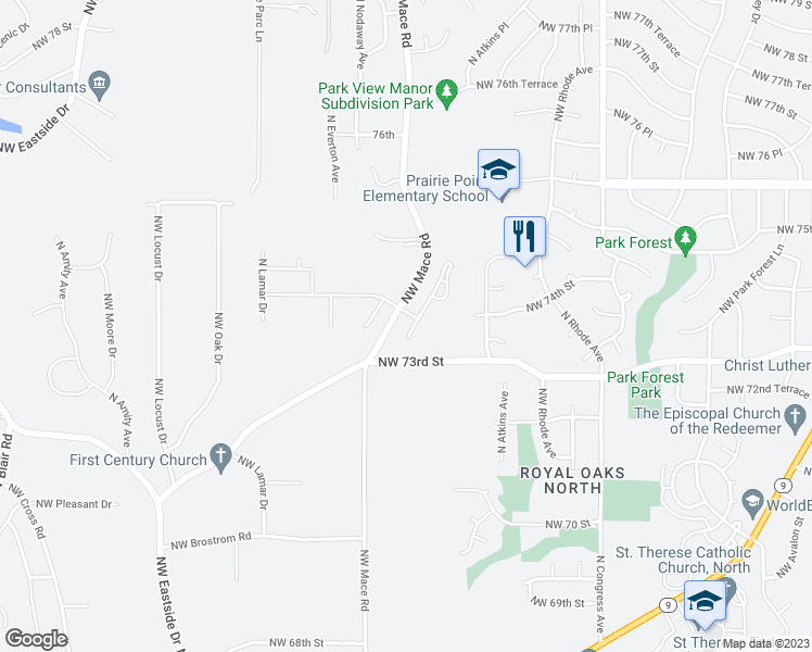 map of restaurants, bars, coffee shops, grocery stores, and more near 7312 North Tipton Avenue in Kansas City