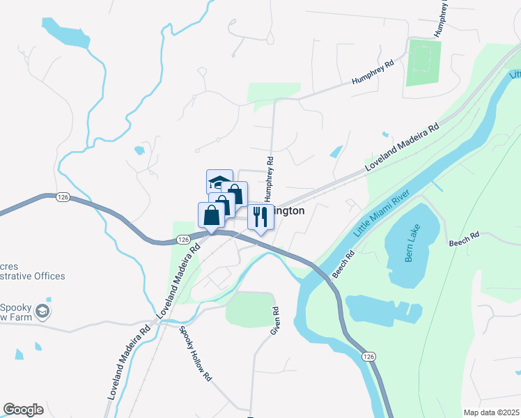 map of restaurants, bars, coffee shops, grocery stores, and more near 9495 Humphrey Road in Cincinnati