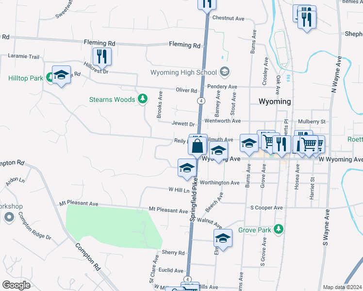 map of restaurants, bars, coffee shops, grocery stores, and more near 21 Reily Road in Cincinnati