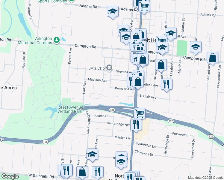 map of restaurants, bars, coffee shops, grocery stores, and more near 1751 Kemper Avenue in Cincinnati