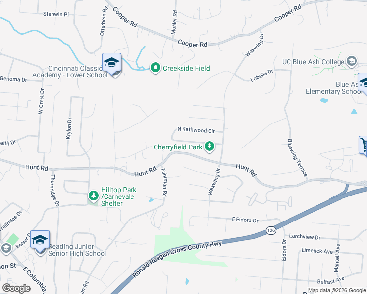 map of restaurants, bars, coffee shops, grocery stores, and more near 2572 S Kathwood Cir in Cincinnati