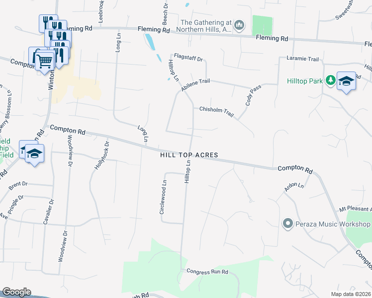 map of restaurants, bars, coffee shops, grocery stores, and more near 534 Compton Road in Cincinnati